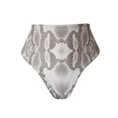 Terra Dea Women's Neutrals / Grey / White Acapulco Reversible High Waist Bikini Bottoms Snake & White In Gray