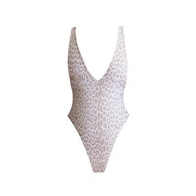 Terra Dea Women's Neutrals / White / Brown Copacabana - High Leg Reversible Swimsuit - Leopard & White In Multi