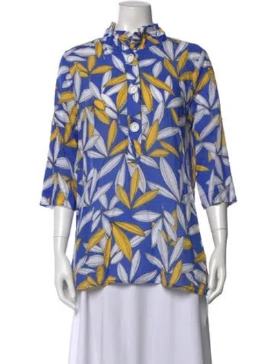 Pre-owned Terra Floral Print Three-quarter Sleeve Top In Blue