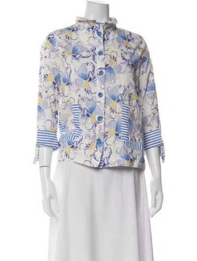 Pre-owned Terra Floral Print Three-quarter Sleeve Top In Multicolor