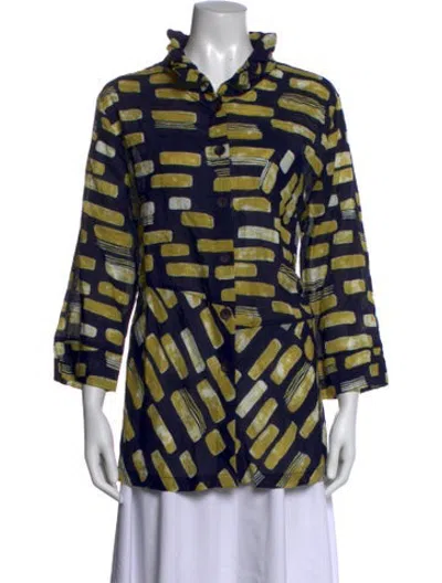 Pre-owned Terra Printed Three-quarter Sleeve Button-up Top W/ Tags In Blue