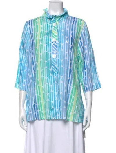 Pre-owned Terra Printed Three-quarter Sleeve Top In Blue
