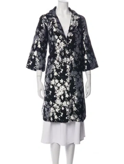 Pre-owned Terra Silk Floral Print Coat In Black