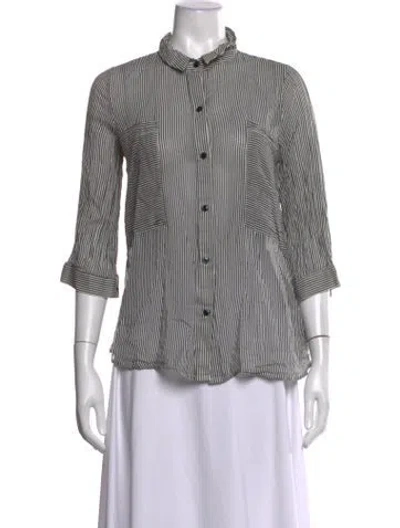 Pre-owned Terra Striped Three-quarter Sleeve Button-up Top In Grey