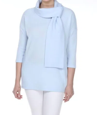 Terra Waffle Knit Tie Neck Top In Baby Blue