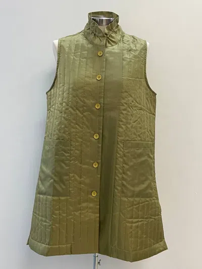 Terra Women's Button Up High Neck Vest In Gold Olive In Green
