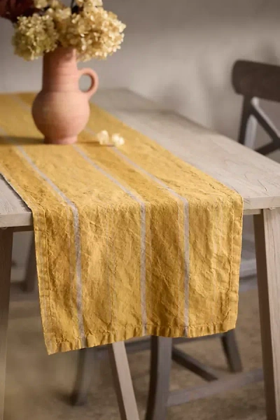 Terrain Amber Stripe Linen Runner In Yellow