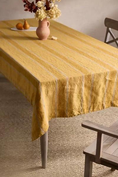 Terrain Amber Stripe Linen Tablecloth In Yellow