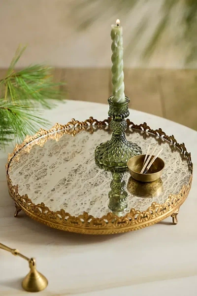 Terrain Antique Mirrored Candle Plinth In Gold