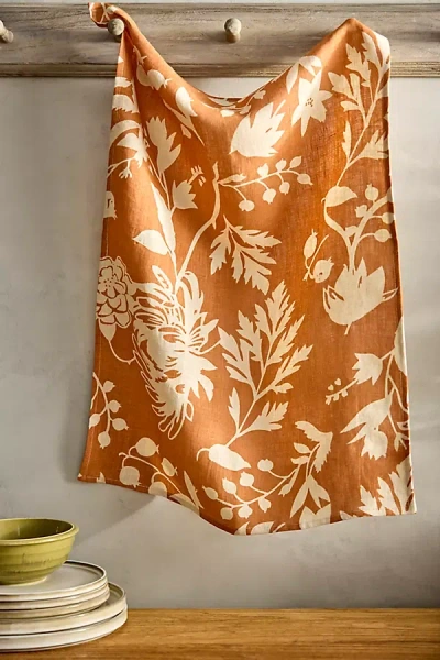 Terrain Autumn Botanical Linen Dish Towel In Orange