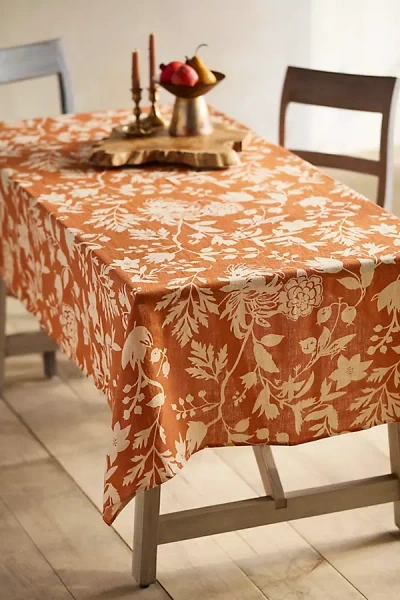 Terrain Autumn Botanical Linen Tablecloth In Brown