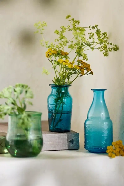 Terrain Azure Recycled Glass Bud Vases, Set Of 3 In Blue