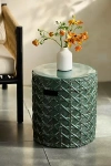 Terrain Basketweave Glazed Earthenware Stool In Green