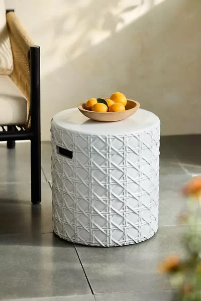 Terrain Basketweave Glazed Earthenware Stool In White