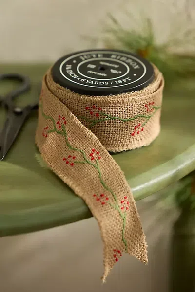 Terrain Berry Vine Embroidered Jute Ribbon In Multi