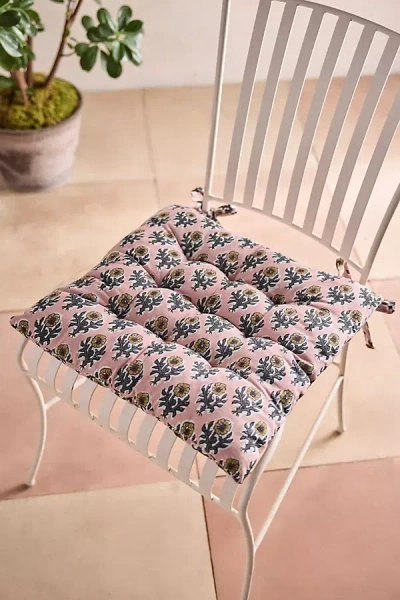 Terrain Block Print Chair Cushion In Pink