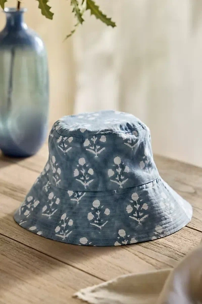 Terrain Block Print Cotton Bucket Hat In Blue