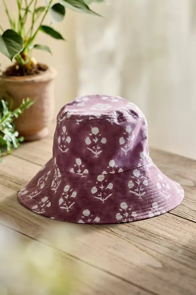 Terrain Block Print Cotton Bucket Hat In Purple