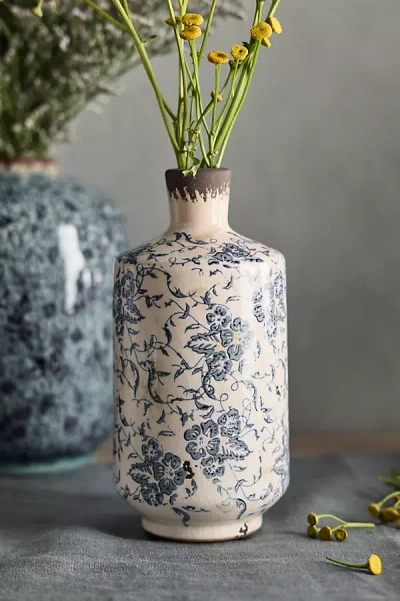Terrain Blue Floral Ceramic Vase, Tall In White