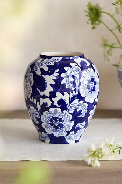 Terrain Blue Floral Chinoiserie Vase, Medium