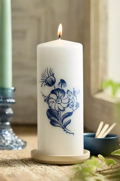 Terrain Blue Floral Pillar Candle
