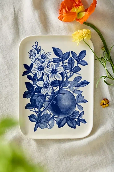 Terrain Blue Floral Stoneware Serving Platter, Small