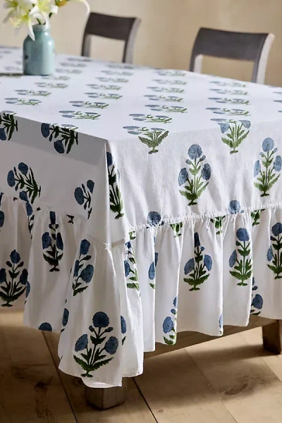 Terrain Blue Posy Cotton Tablecloth In White