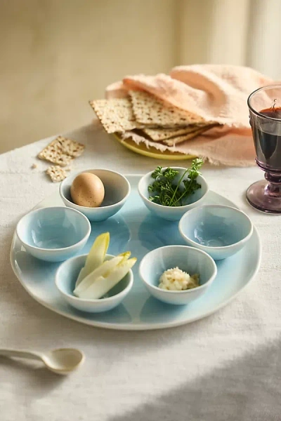 Terrain Blue Wash Stoneware Seder Plate Set