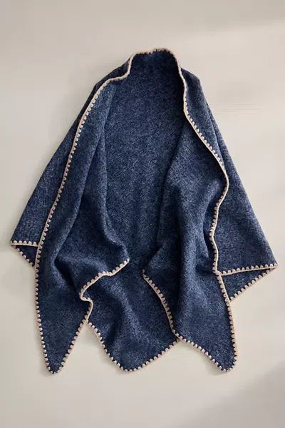 Terrain Border Stitch Oversized Scarf In Blue