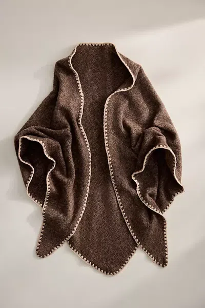 Terrain Border Stitch Oversized Scarf In Brown