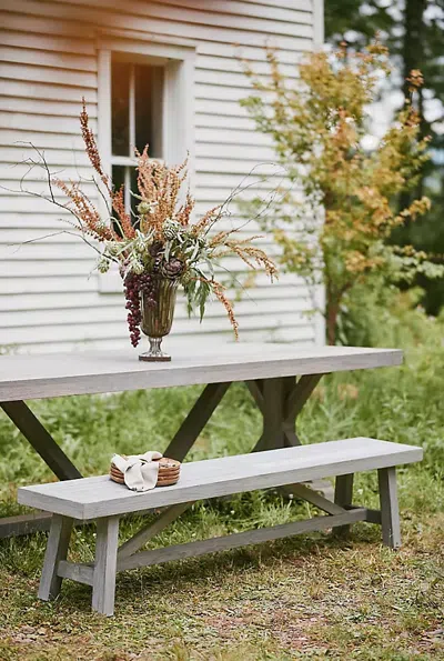 Terrain Braced Leg Teak Bench In White