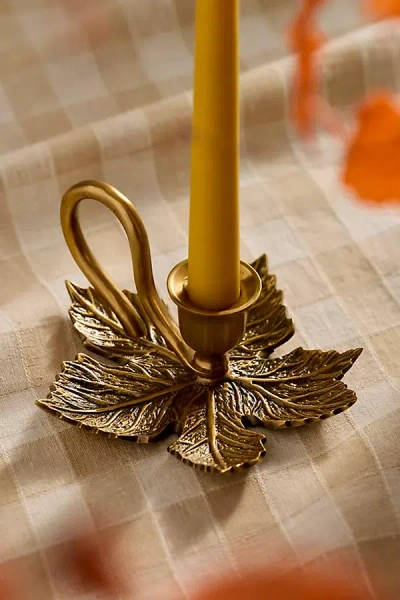 Terrain Brass Leaf Taper Holder In Gold