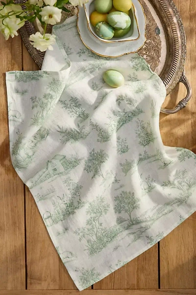 Terrain Bunny Toile Linen Dish Towel In Green