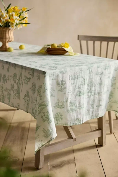 Terrain Bunny Toile Linen Tablecloth In Green