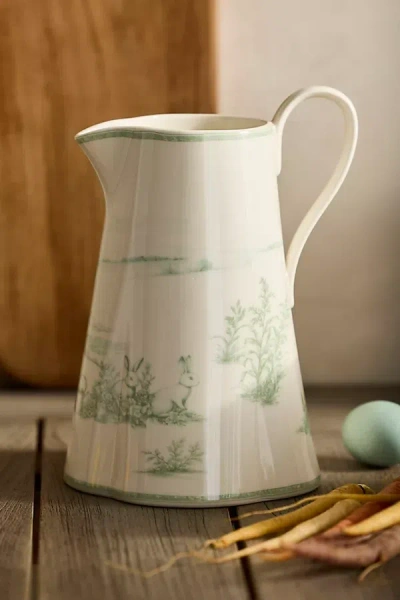 Terrain Bunny Toile Stoneware Pitcher In White