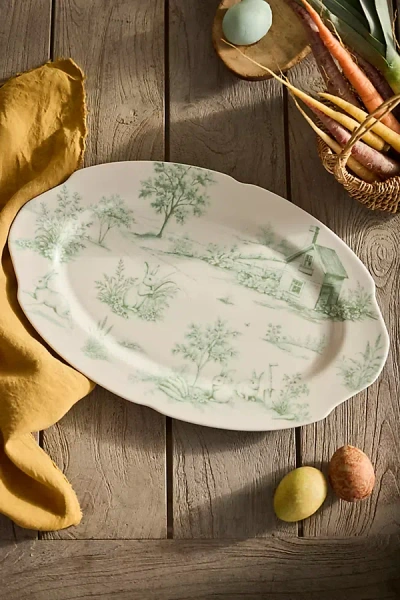 Terrain Bunny Toile Stoneware Serving Platter, Large