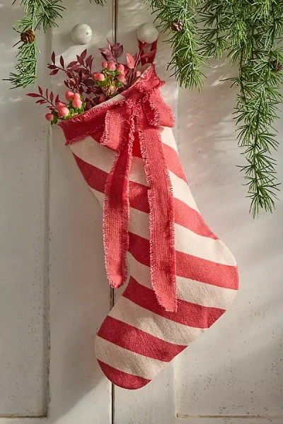 Terrain Candy Stripe Linen Stocking In Red