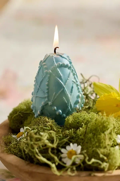 Terrain Carved Easter Egg Candle In Blue