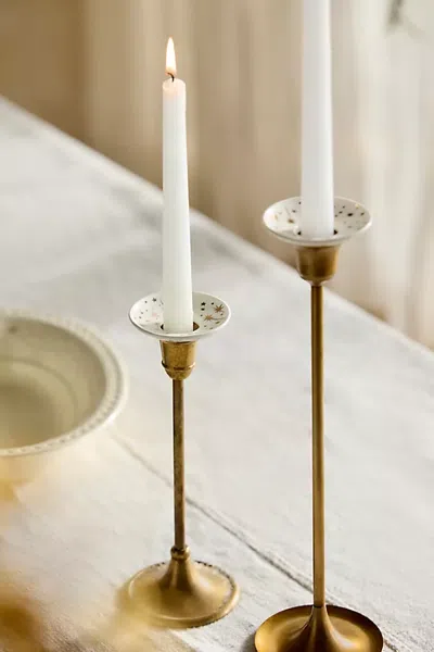 Terrain Celestial Stoneware Candle Bobeches, Set Of 2 In Gold