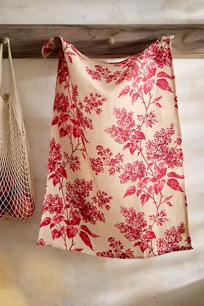 Terrain Cherry Floral Linen Dish Towel In Red