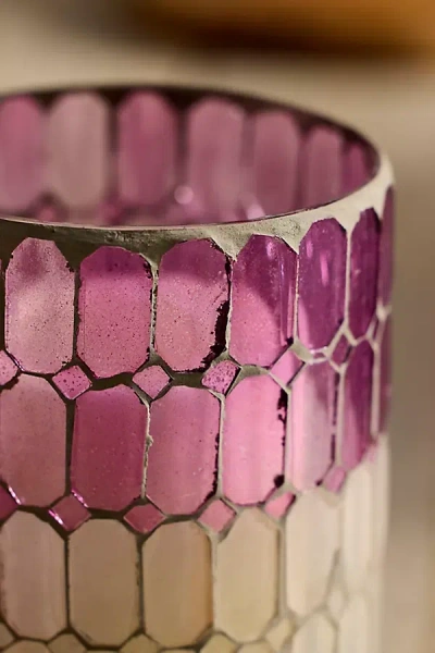 Terrain Color Block Mosaic Glass Votive Holder In Pink