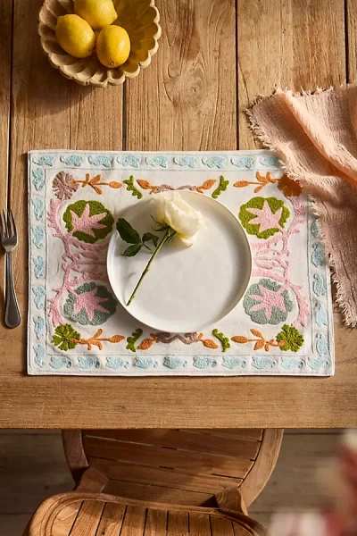 Terrain Colorful Crewel Stitch Cotton Placemat