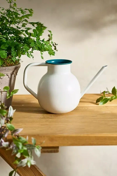 Terrain Colorful Enamel Watering Can, White + Green
