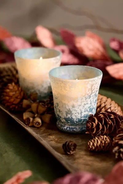 Terrain Colorful Rustic Glass Votive Holders, Set Of 2 In Blue