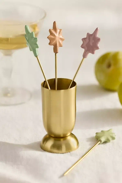 Terrain Colorful Star Cocktail Picks, Set Of 4 In Gold