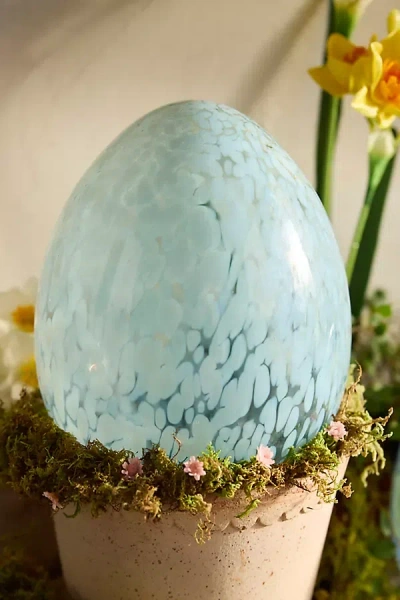 Terrain Confetti Luster Glass Egg, Medium In Blue