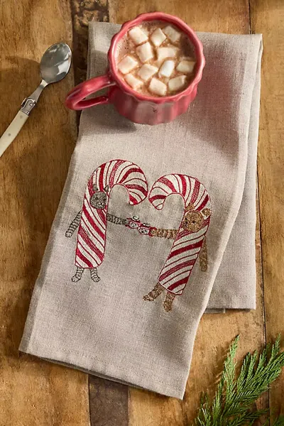 Terrain Coral Tusk Candy Cane Cheers Dish Towel In Multi