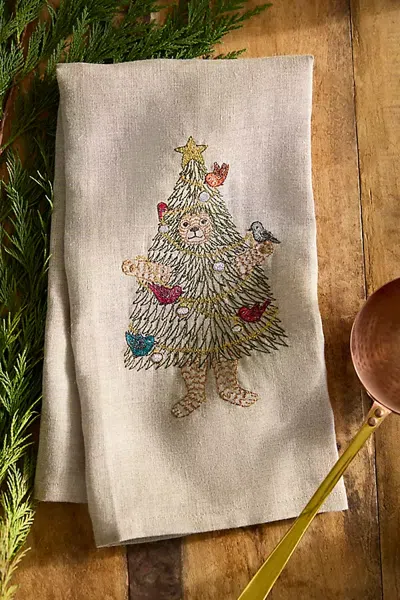 Terrain Coral Tusk Christmas Tree Bear Dish Towel In Multi