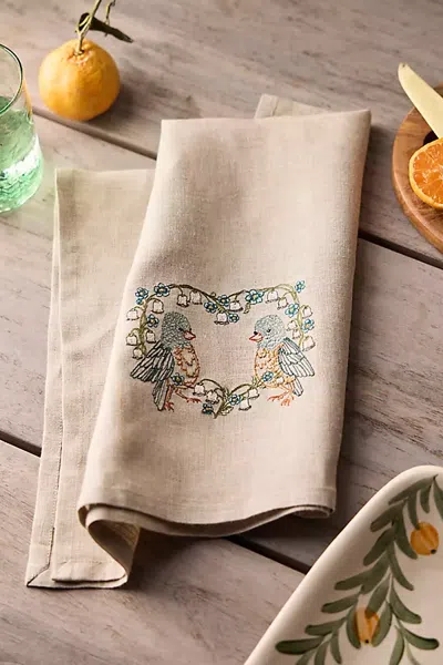 Terrain Coral Tusk Lovebirds Dish Towel In Multicolor