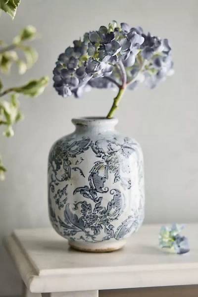 Terrain Damask Ceramic Vase, Round In White